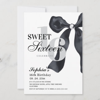Convite Black and White Sweet 16 Birthday Party