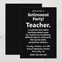 Convite Black and White Teacher Retirement Party