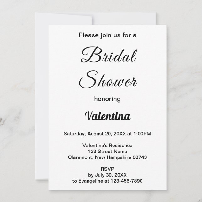 Convite Black and White Typography Bridal Shower (Frente)