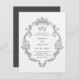 Convite Black and white vintage elegant wedding