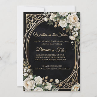 Convite Black and white Watercolor Floral Wedding 
