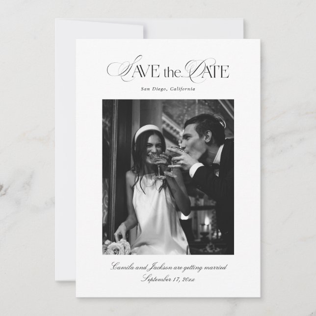 Convite Black and White Wedding Save the Date (Frente)