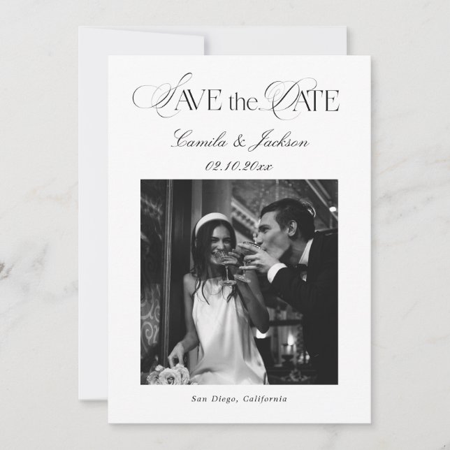 Convite Black and White Wedding Save the Date (Frente)
