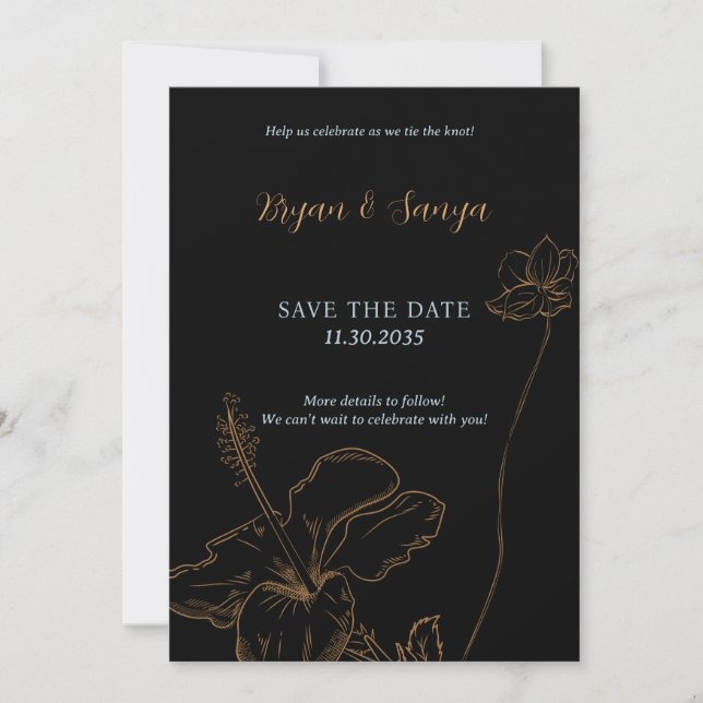 Convite Black and Yellow Sketch Save the Date Invitation (Frente)