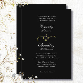 Convite Black Background White Gold Minimal Chic Wedding