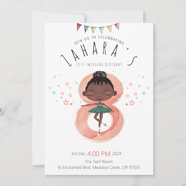 Convite Black Ballerina 8th Birthday (Frente)