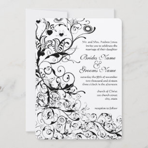 Convite Black Birds & Swirls Wedding Invitation