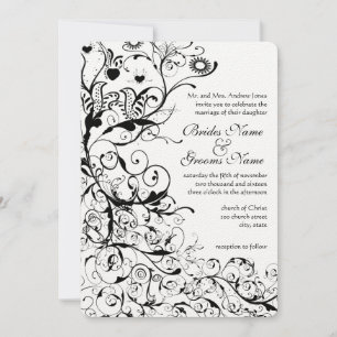 Convite Black Birds & Swirls Wedding Invitation