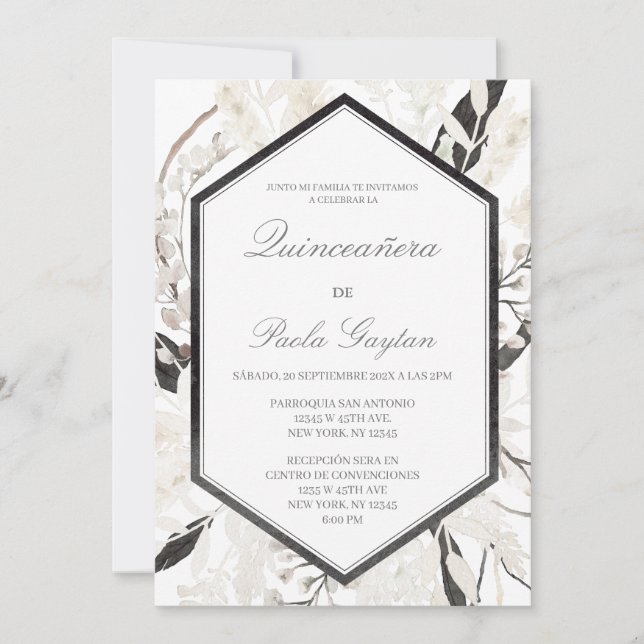 Convite Black boho quinceañera en español (Frente)