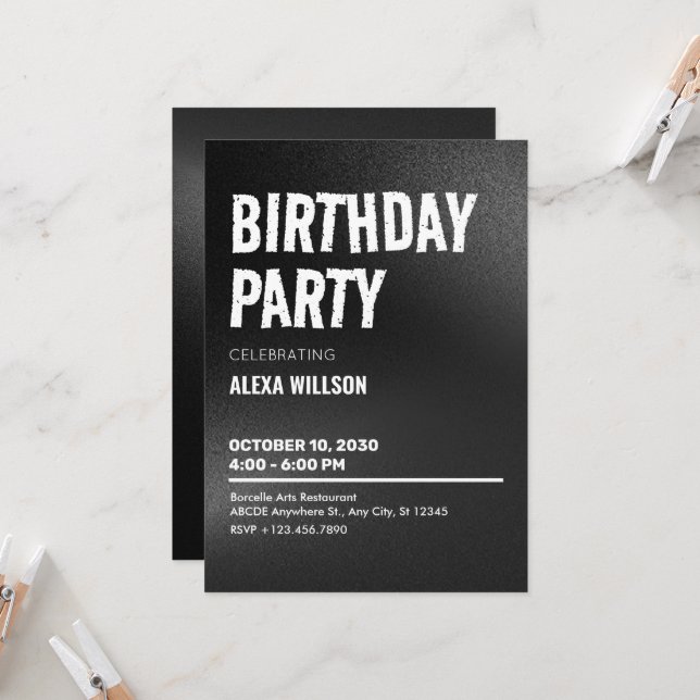 Convite Black Bold Grunge Birthday (Frente/Verso In Situ)