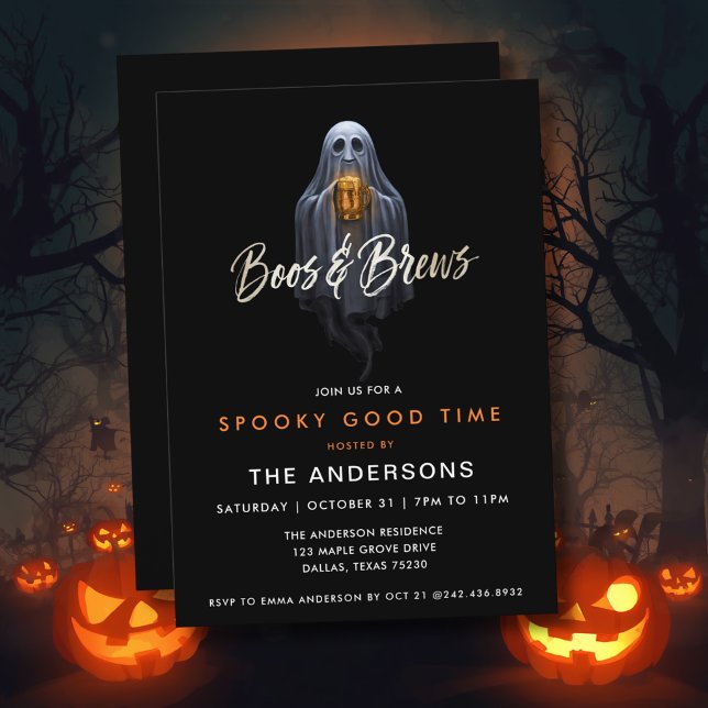 Convite Black Boos & Brews Fantasma Halloween (Criador carregado)