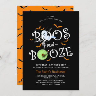 Convite Black Boos e Booze Festa de Halloween