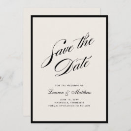 Convite Black Border Ivory Modern Save the Date