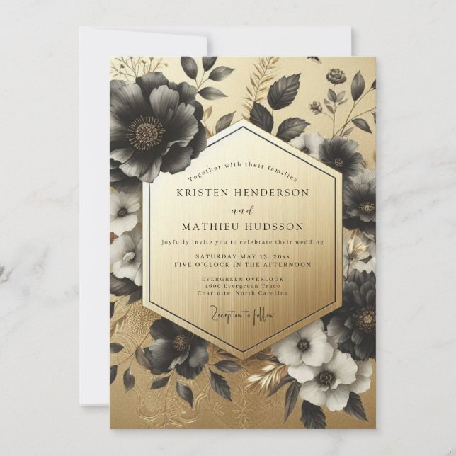 Convite Black Botanical Opulent Wedding (Frente)