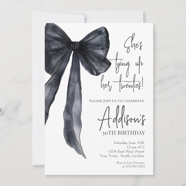 Convite black bow 30th Birthday Party Invitation (Frente)