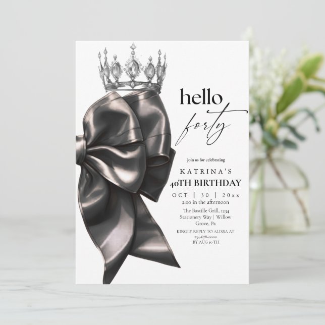 Convite Black Bow 40th Birthday (Em pé/Frente)