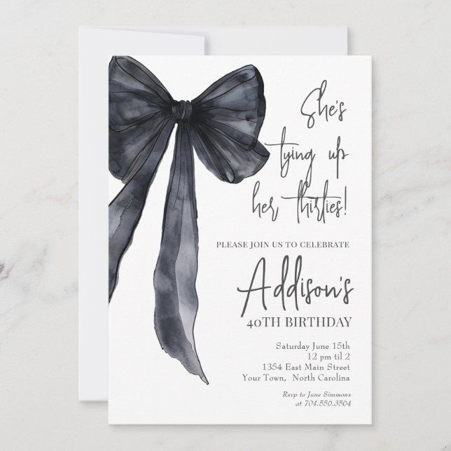 Convite black bow 40th Birthday Party Invitation (Frente)