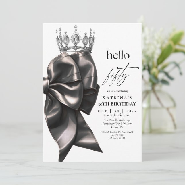 Convite Black Bow 50th Birthday (Em pé/Frente)
