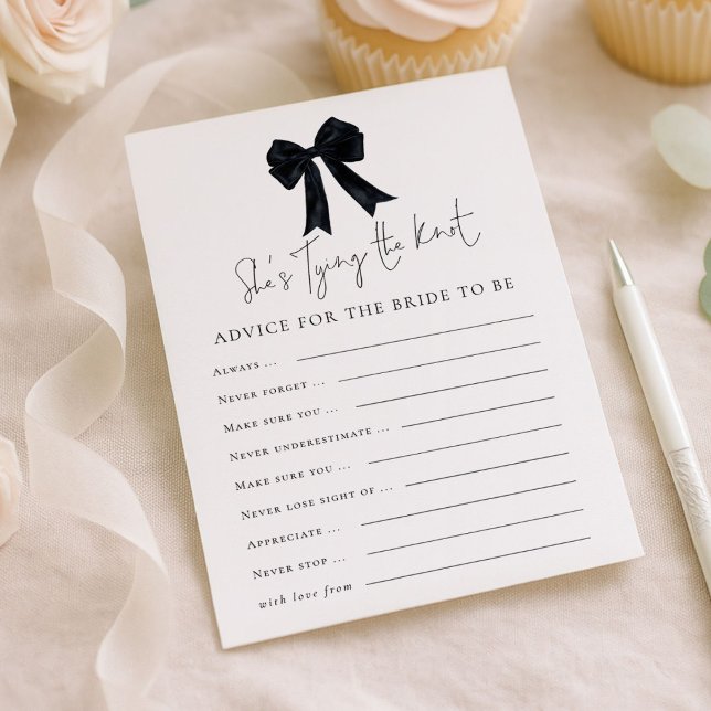 Convite Black Bow Advice for Bride Bridal Shower Game Card (Criador carregado)