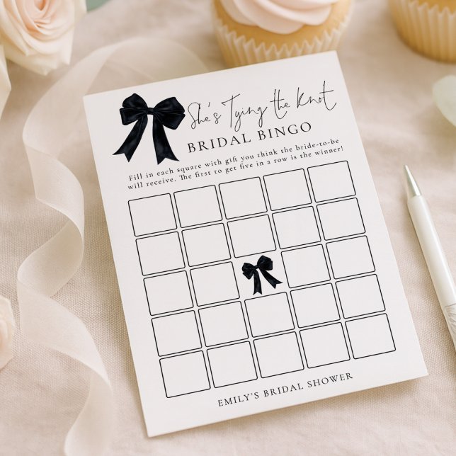 Convite Black Bow Bingo Bridal Shower Game Card (Criador carregado)