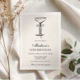 Convite Black Bow Champagne Coupe Birthday Invitation