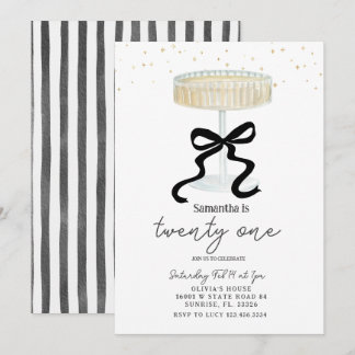 Convite Black Bow Champagne Glass Party Invite