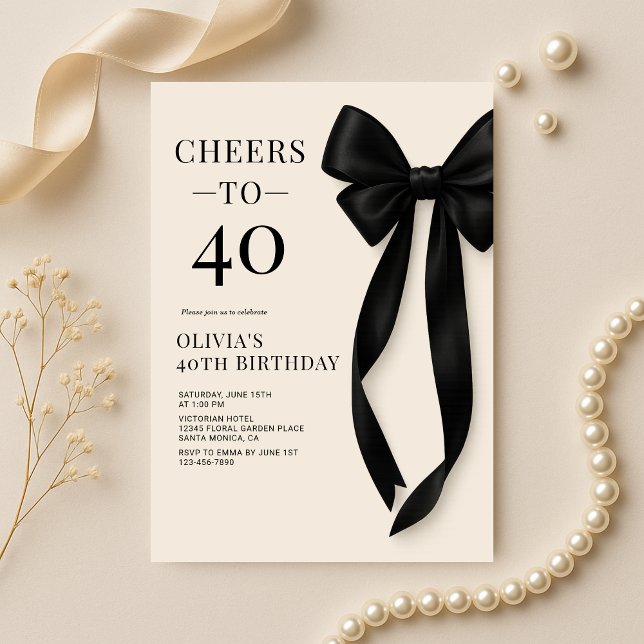 Convite Black Bow Coquette 40th Birthday (Criador carregado)