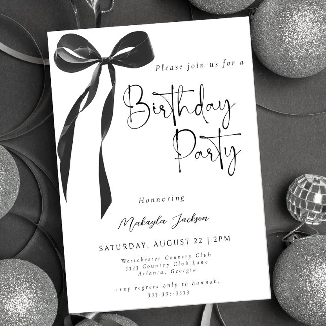 Convite Black Bow Coquette Party Birthday Invitation (Criador carregado)