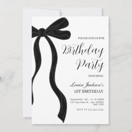 Convite Black Bow First Birthday Party Invitation