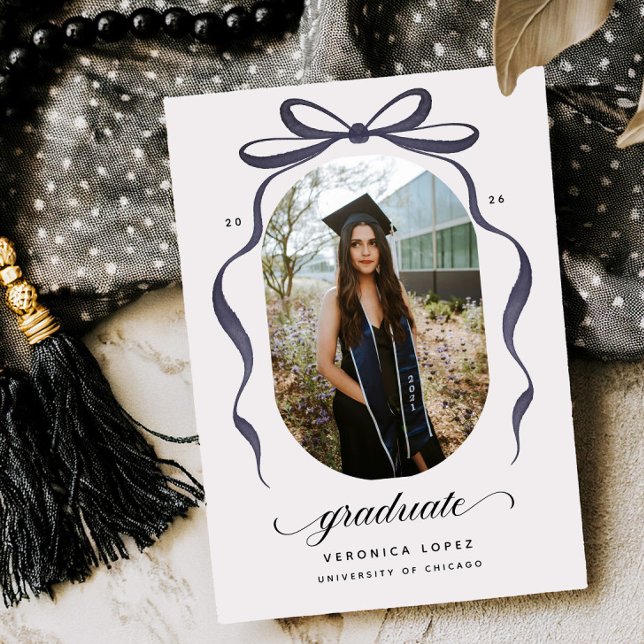 Convite Black Bow Graduation Open House Party Invitation (Criador carregado)