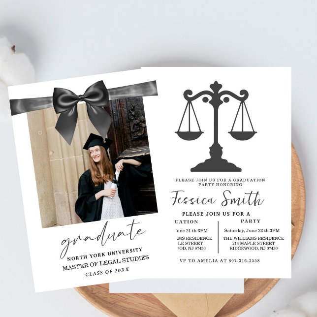 Convite Black Bow Law University Graduation Party  (Criador carregado)