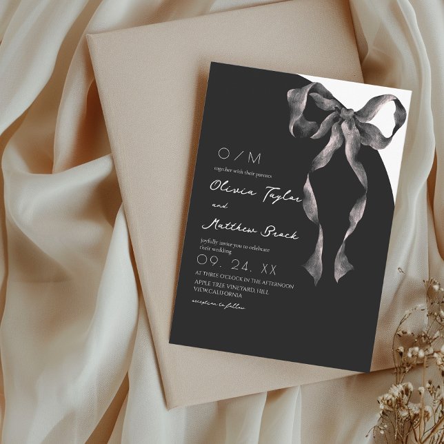 Convite  Black Bow Modern and Classic Wedding (Criador carregado)