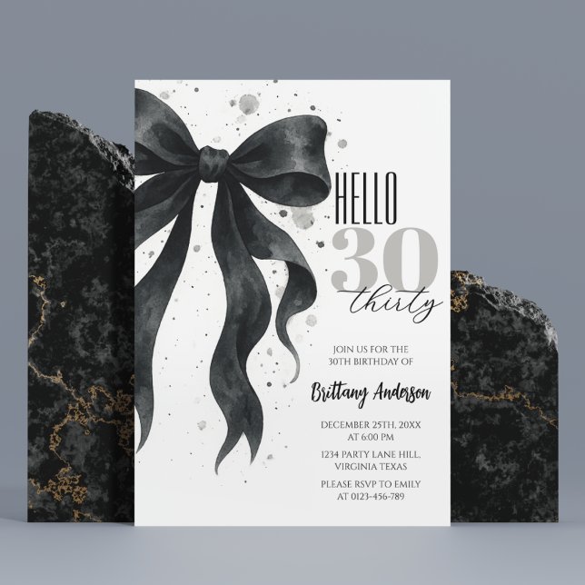 Convite Black Bow Moderno Aniversário de 30 anos (Criador carregado)