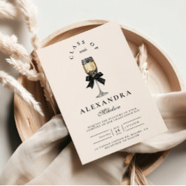 Convite Black Bow Pearl Champagne Graduation