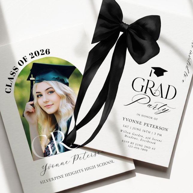 Convite Black Bow Photo Graduation Invitation (Criador carregado)