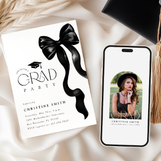 Convite Black Bow Photo Graduation Party Invitation