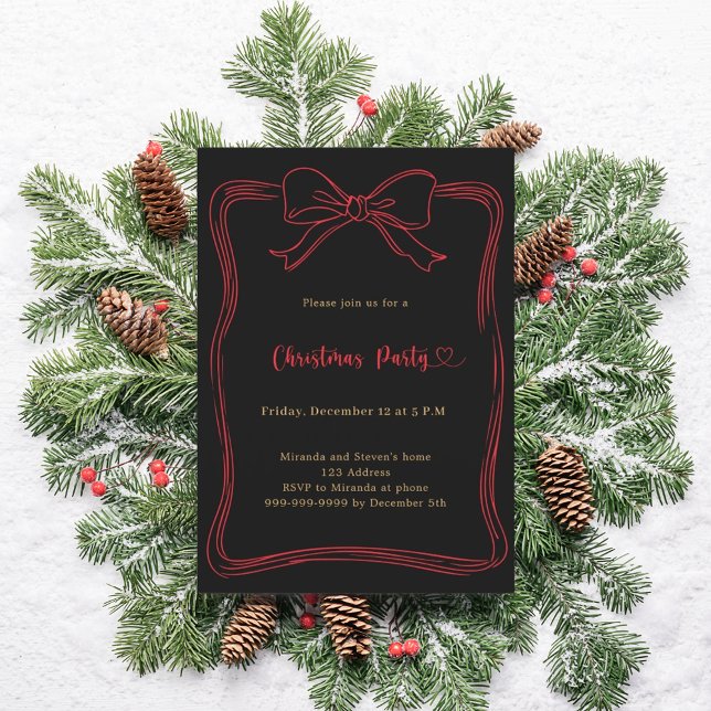 Convite Black bow red hand-drawn Christmas Party (Criador carregado)