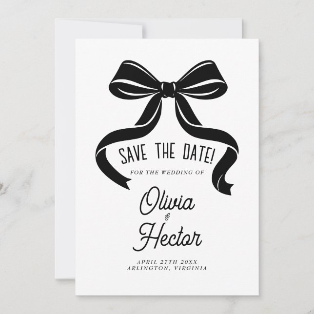 Convite Black Bow Save the Date Casamento Moderno (Frente)
