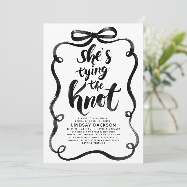 Convite Black Bow She's Tying The Knot Bridal Shower (Em pé/Frente)