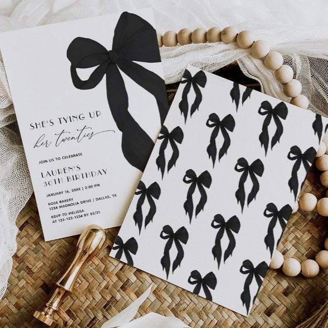 Convite Black Bow Tying Up Her Twenties 30th Birthday (Criador carregado)