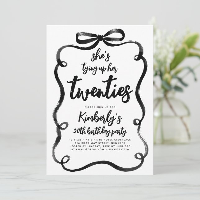 Convite Black Bow Tying Up Her Twenties 30Th Birthday (Em pé/Frente)