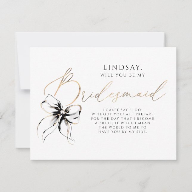 Convite Black Bow Whimsical Modern Bridesmaid Proposal (Frente)