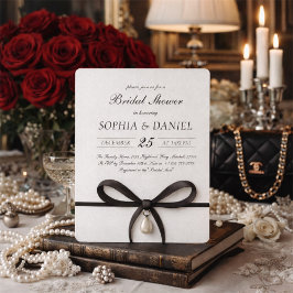 Convite Black Bow With Pearl Old Money Style Bridal Shower