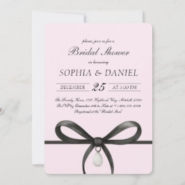 Convite Black Bow With Pearl Old Money Style Bridal Shower