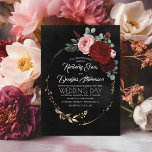 Convite Black Burgundy e Dourado Casamento Floral Moderno<br><div class="desc">O romântico e moderno convite para o casamento floral com o vermelho preto e burgundy - cores clássicas que nunca saem do estilo.</div>