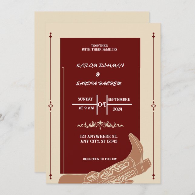 Convite Black Burgundy e Dourado Casamento Floral Moderno  (Frente/Verso)