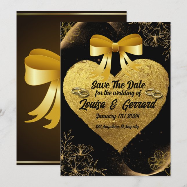 Convite Black Burgundy e Dourado Casamento Floral Moderno  (Frente/Verso)