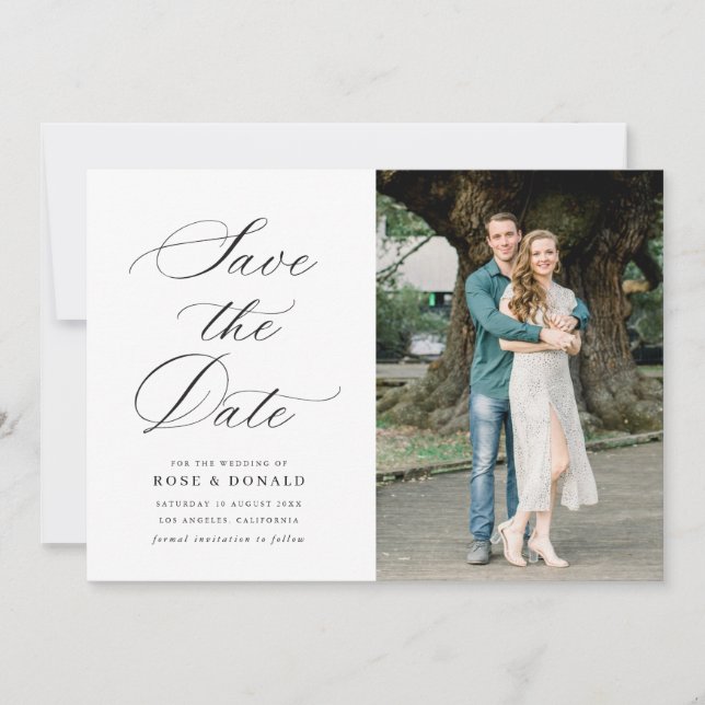 Convite Black calligraphy script wedding save the date (Frente)