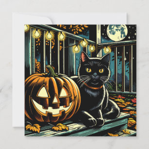 Convite Black Cat e Jack-O=Lanterna Halloween