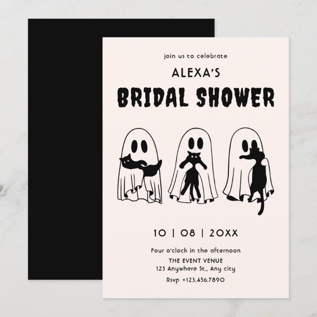 Convite black Cat ghost funny bridal shower (Frente/Verso)